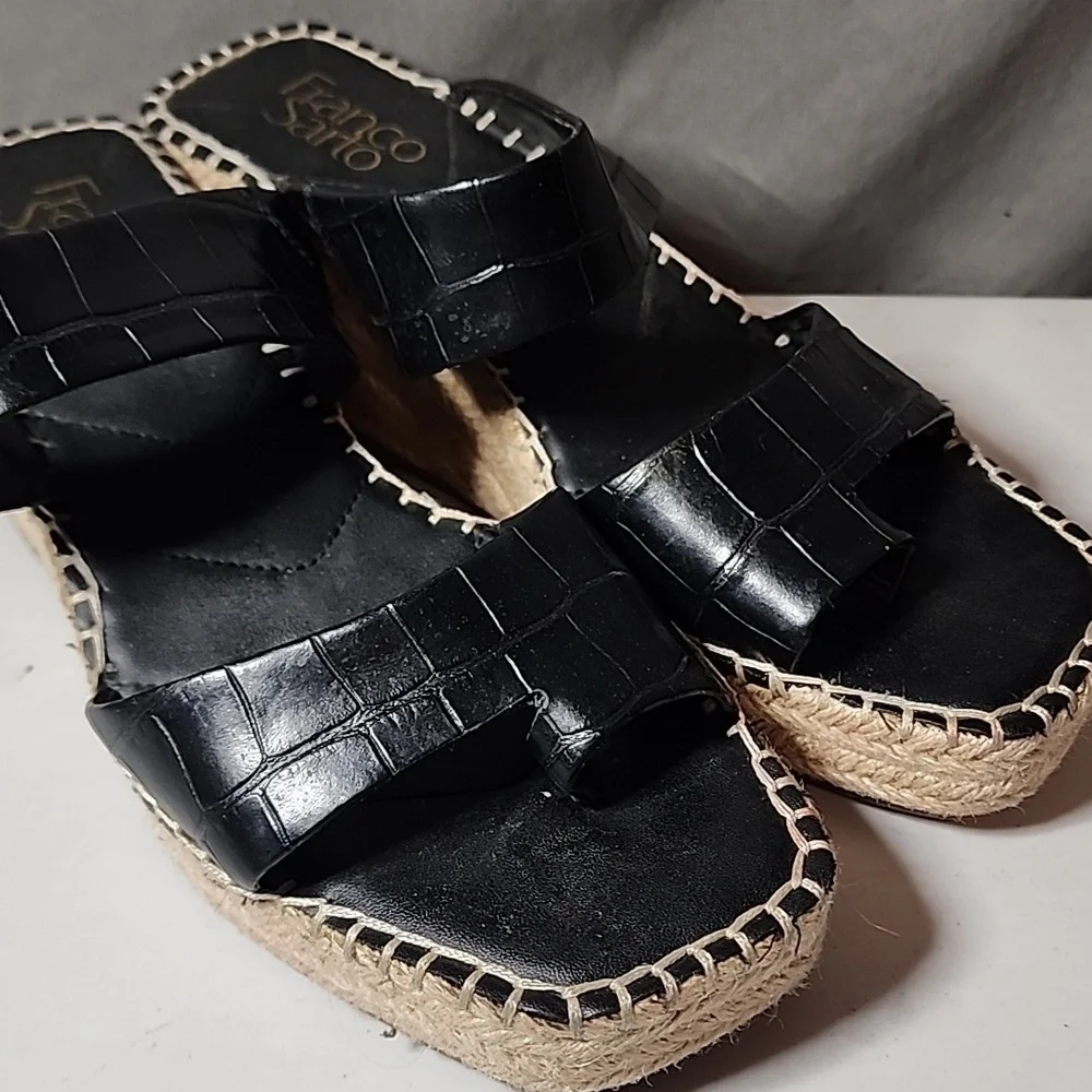 Franco Sarto Black Croc-Embossed Wedges